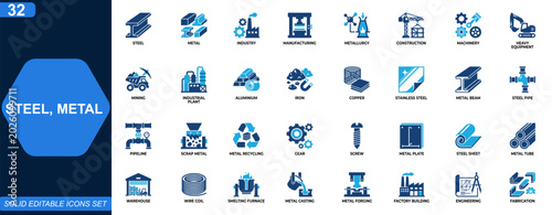 Fényképezés Steel and metal industry icon set