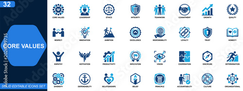 Konstfotografi Core values icon set for corporate culture and leadership principles