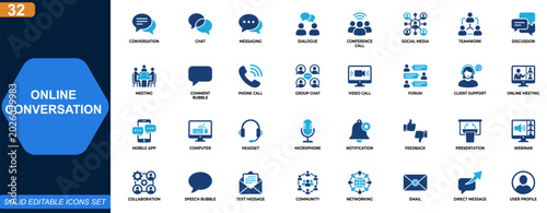 Photos Online conversation and chat icon set