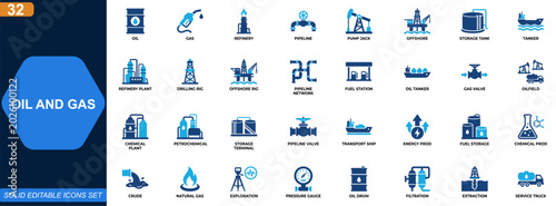 Bild auf Leinwand Oil and gas industry icon set
