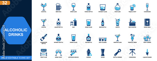 Fotografía Alcoholic drinks icon set