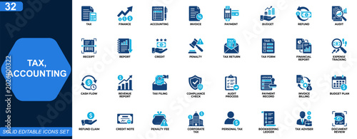 Bild auf Leinwand Tax and accounting icon set