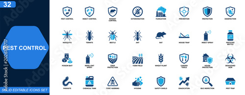 Photos Pest control icon set for agriculture and home protection