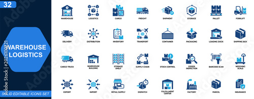 Tableau sur toile Warehouse logistics icon set