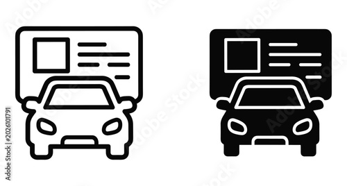 Driver license icon set with car and identification card symbol for vehicle registration driving permit and automotive legal documentation services