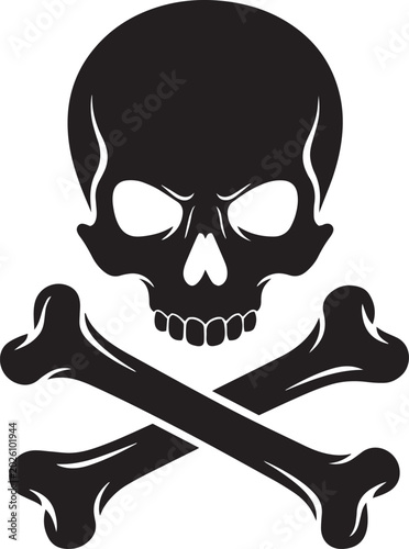 Quadro em tela Pirate skull and crossbones jolly roger silhouette danger poison warning sign ve