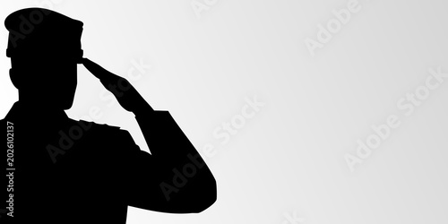 Tableau sur toile saluting soldier silhouette against a white background