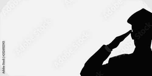 Bild auf Leinwand saluting soldier silhouette against a light gray background