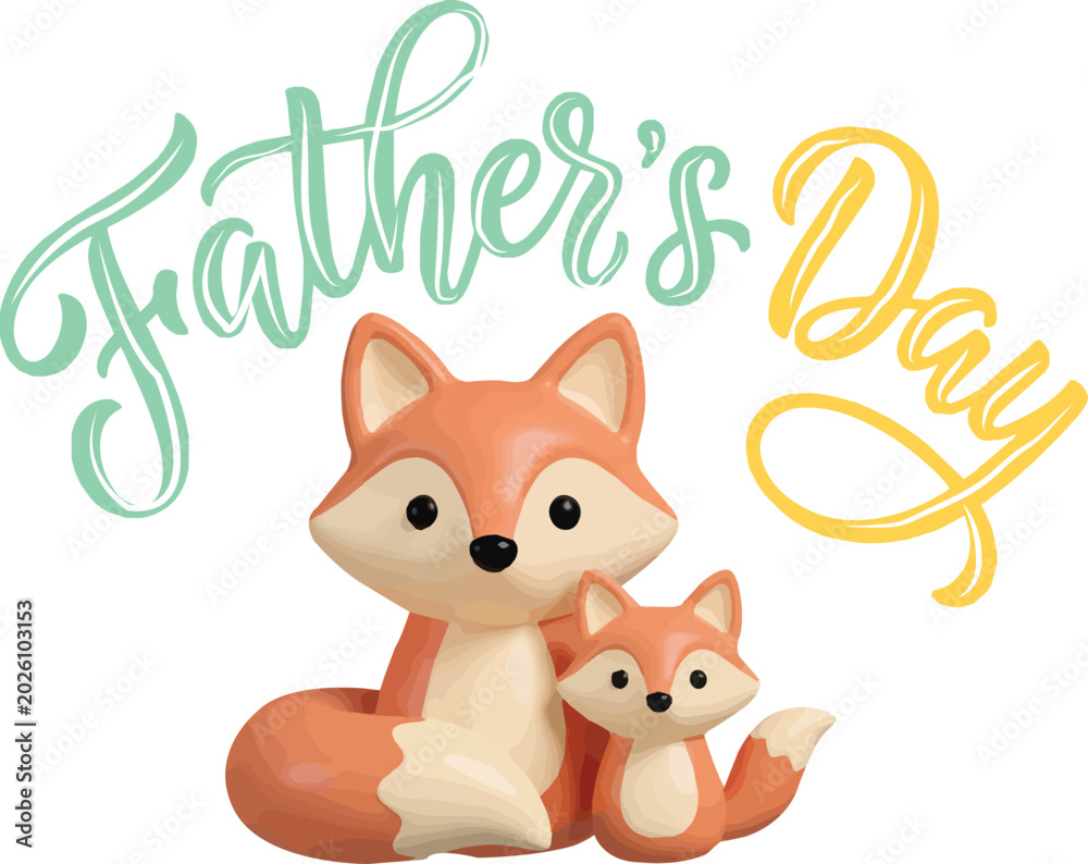 Fototapeta premium cute cartoon fox family for Father's Day greeting