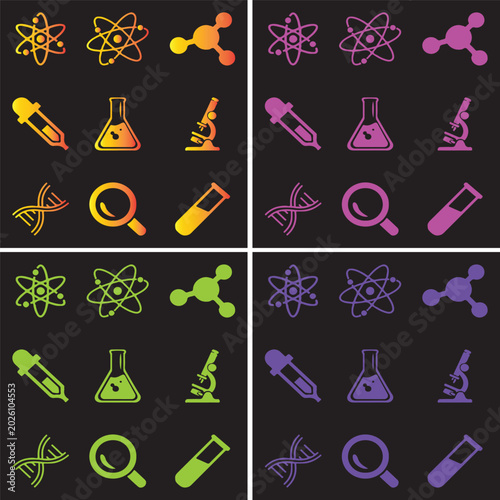 Science line hand-drawn symbols. Geometric icons and formulas of important science and technology theories. Vector illustration for background.
