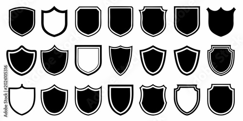 Tableau sur toile shield silhouettes collection various shapes on white background