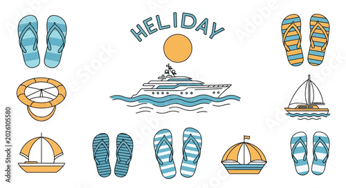 Foto Summer Holiday Vacation Beach Elements Set