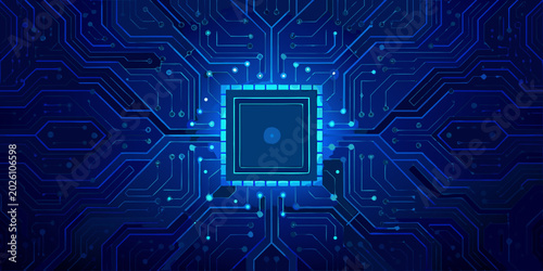 Photos microprocessor circuit board illustration with glowing blue lines
