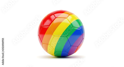 A vibrant rainbow soccer ball on a clean white background