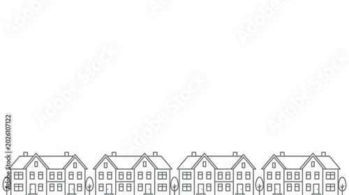 Bild auf Leinwand Row of identical suburban houses in a simple hand drawn sketch style