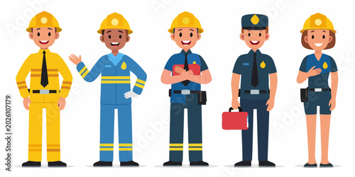 Fotografie essential workers lineup a cheerful and diverse group illustration