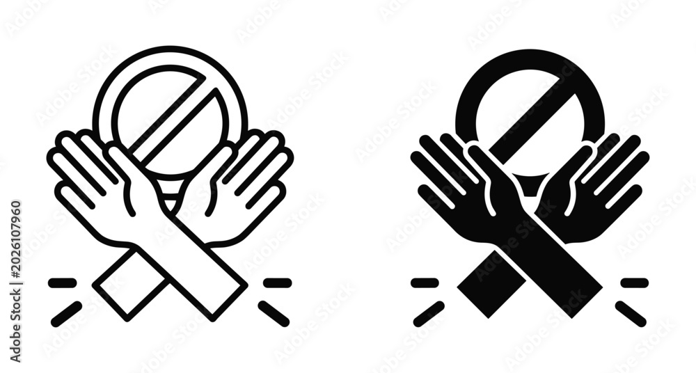 Obraz premium Crossed hands stop sign icon set showing refusal and prohibition symbols for warning and protest in outline and solid styles