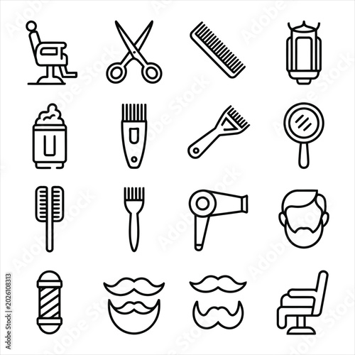 Barbershop and hairdressing salon icons set, vector illustration