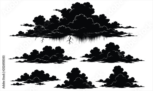 Set of black silhouette clouds