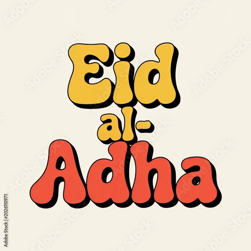Retro style typography design featuring bright colorful letters for the celebration of Eid al Adha holiday