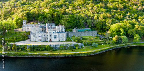Bild auf Leinwand Aerial view of Kylemore Abbey on Pollacappul Lough in Connemara, County Galway, Ireland