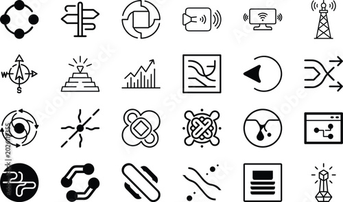 Obraz na płótnie Communication and data flow icons showing wireless signals networking and path discovery