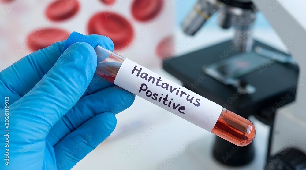 Obraz premium Medical test tube showing positive result for hantavirus infection under microscope