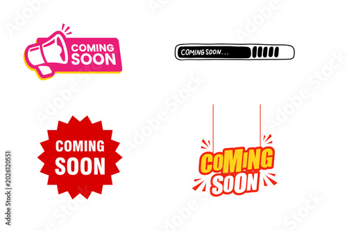 Cuadro en lienzo Creative coming soon teaser badges, graphic promotional launch announcement stic