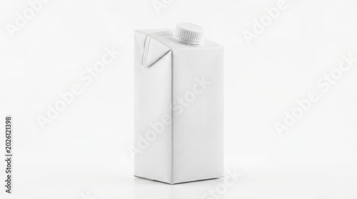 Blank white cardboard carton for milk or juice on white background with packaging, beverage