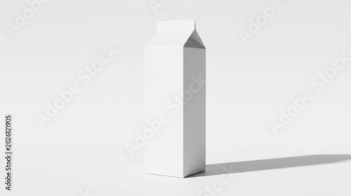 White cardboard milk carton with shadow on a white background cardboard packaging container
