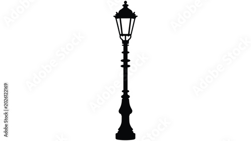 Foto Black silhouette of vintage street lamp post isolated on transparent background for urban lighting design and classic city decoration