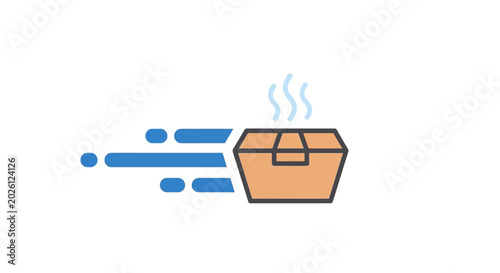 Konstfotografi A stylized icon of a cardboard box moving quickly with steam rising from the top