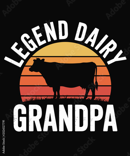 Legend Dairy Grandpa Retro Sunset Cow Farming Funny Cattle