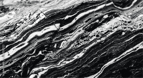 Fotografi Diagonal marble stone texture in halftone grayscale style featuring flowing organic liquid lines and dotted raster art