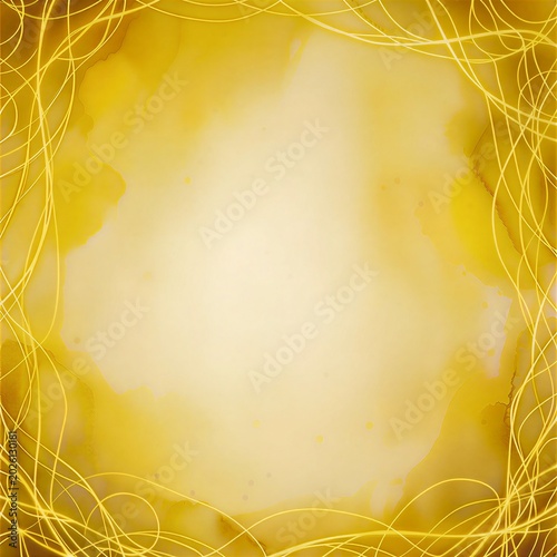 Elegant Golden Watercolor Abstract Background with Delicate Wavy Line Frame and Texture