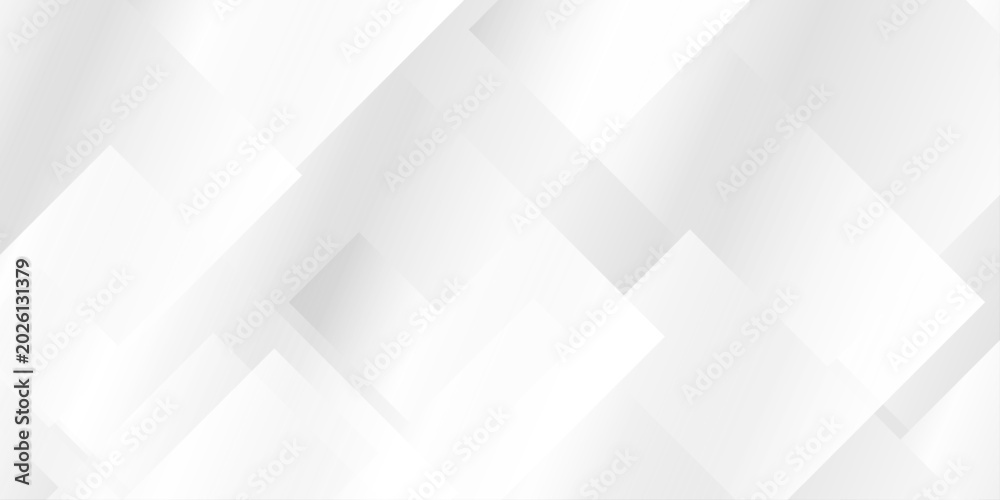 Obraz premium Abstract white and gray geometric background with overlapping squares and soft shadows. A subtle pattern of overlapping geometric squares and rectangles in gradient white and light gray tones