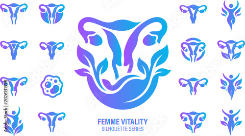 Obraz na płótnie Femme vitality silhouette series set with uterus and leaf symbols and uterus icons