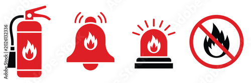 Foto Fire Alarm Sign Emergency Warning Symbol Fire Safety Alert Icon Evacuation and P