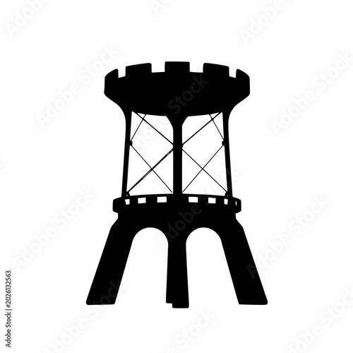 Solid black water tower rust belt silhouette, logo symbol, vector illustration design sign, white background icon character