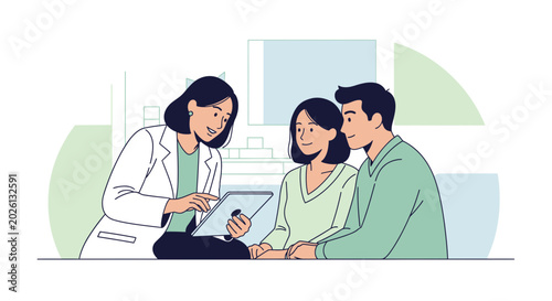 Doctor consulting family. Medical examination for couple.