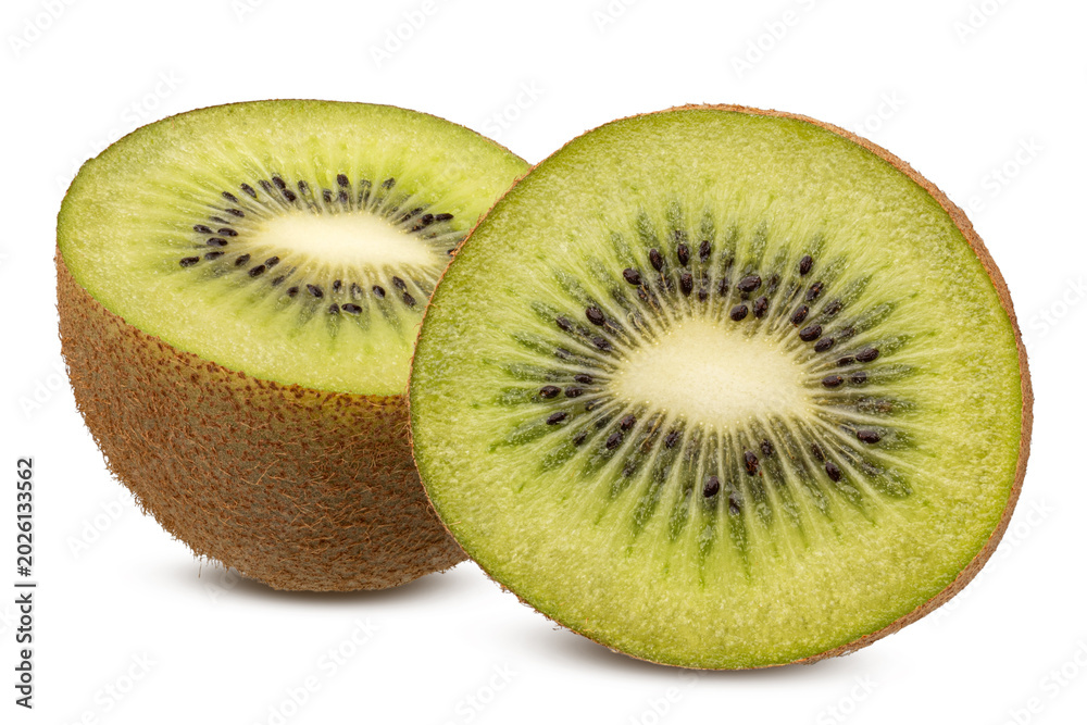 Fototapeta premium Fresh Kiwi Fruit Cut in Half Isolated on White Background