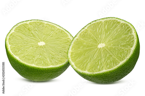 Fresh Lime Whole and Sliced Isolated on White Background Close Up