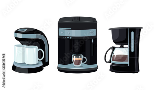 Tableau sur toile Vector illustration of three different types of coffee machines