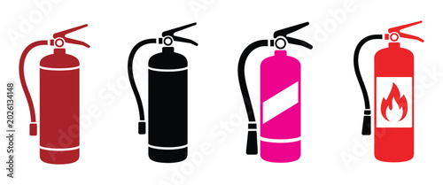 Canvastavla Fire Extinguisher Icon Set Representing Workplace Safety and Fire Protection, Cl