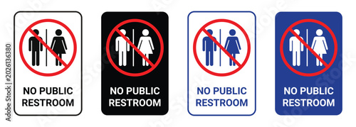 Photos Four no public restroom signs with red prohibition circles on isolated on transp