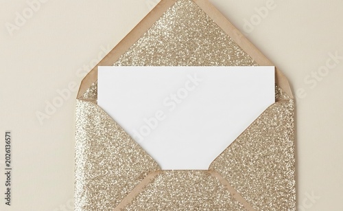 Gold Glitter Envelope with White Card Insert for Event Invitations