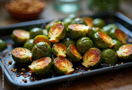Charred Brussels Sprouts Balsamic Glaze Contrast Deep Baking Tray Cooked Delight