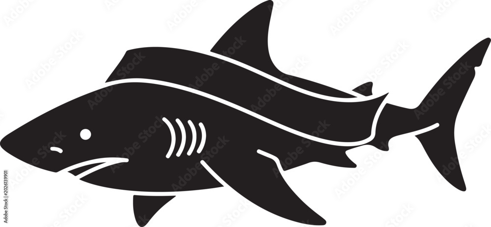 Fototapeta premium Large gray shark swimming in the ocean water side view