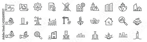 Foto Architecture outline icons set real estate property skyscraper house building apartment town construction business & more vector illustration with editable stroke