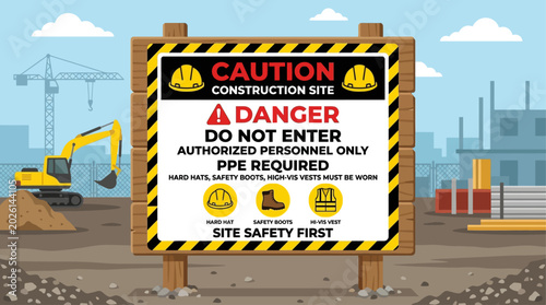 Photos Essential Construction Site Safety Signage Featuring Mandatory PPE Requirements